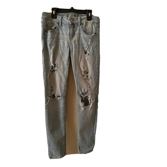 Women’s American Eagle Light Wash Distressed Jeans Size 4 Regular Skinny Jeans - Picture 1 of 5